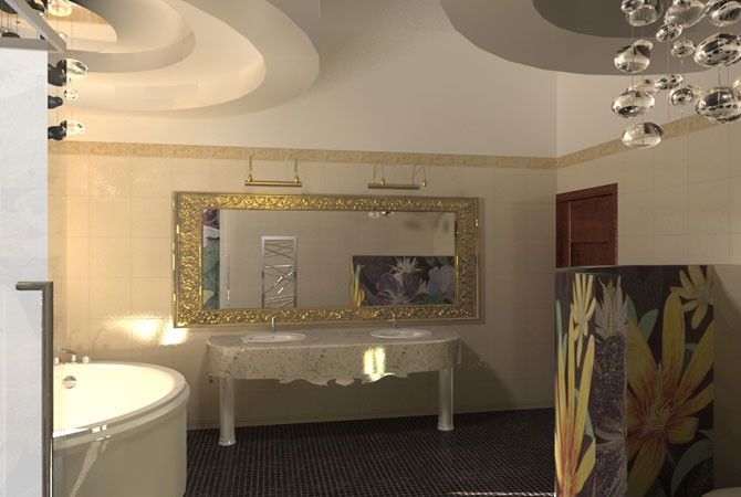 необычный яркий дизайн ванной комнаты эскизы